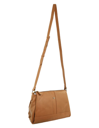 Crossbody Bag Almond / Leather PC 3974 ALMO Pierre Cardin Italian Leather Crossbody Ladies Bag in Almond