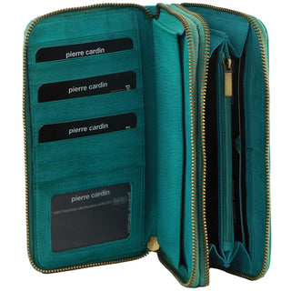 Leather Wallet Turquoise / Leather PC 2950 TURQ Pierre Cardin Italian Leather Ladies Double Zip Wallet in Turquoise