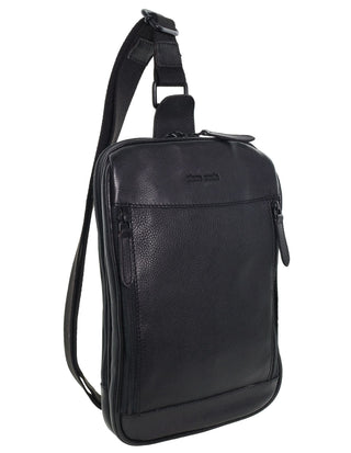 Sling Bag Black / Leather PC 3949 BLK Pierre Cardin Italian Leather Men's Crossbody Sling Bag in Black