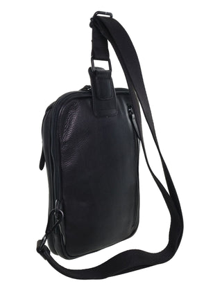 Sling Bag Black / Leather PC 3949 BLK Pierre Cardin Italian Leather Men's Crossbody Sling Bag in Black