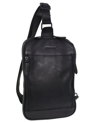 Sling Bag Black / Leather PC 3949 BLK Pierre Cardin Italian Leather Men's Crossbody Sling Bag in Black