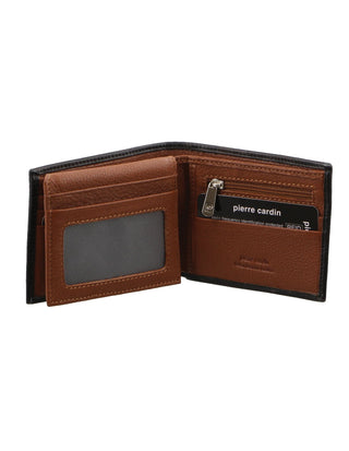 Leather Wallet Black-Cognac / Leather PC 2630 BLK-COGN Pierre Cardin Italian Leather Men's Two Tone Bi-Fold Wallet in Black-Cognac