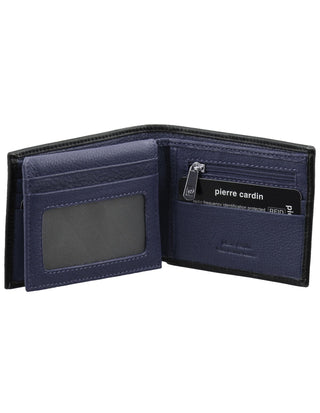 Leather Wallet Black-Cognac / Leather PC 2630 BLK-NVY Pierre Cardin Italian Leather Men's Two Tone Bi-Fold Wallet in Black-Navy