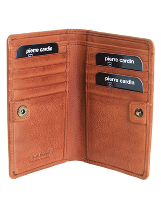 Leather Wallet Cognac / Leather PC 4012 COGN Pierre Cardin Italian Leather Snap Button Bi-Fold Ladies Flat Wallet in Cognac