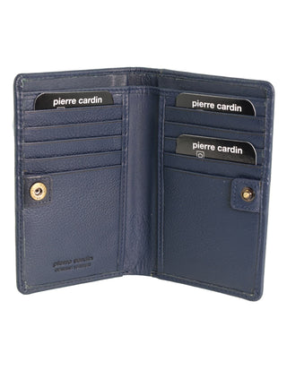 Leather Wallet Navy / Leather PC 4012 NAVY Pierre Cardin Italian Leather Snap Button Bi-Fold Ladies Flat Wallet in Navy