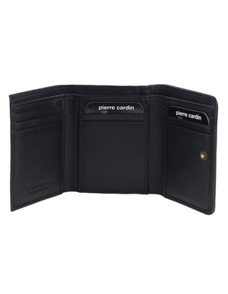 Leather Wallet Black / Leather PC 4013 BLACK Pierre Cardin Italian Leather Snap Button Ladies Tri-Fold Flat Wallet in Black