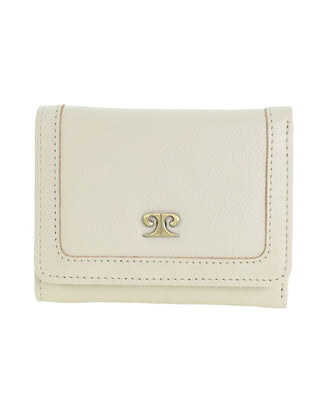 Leather Wallet Bone / Leather PC 4013 BONE Pierre Cardin Italian Leather Snap Button Ladies Tri-Fold Flat Wallet in Bone