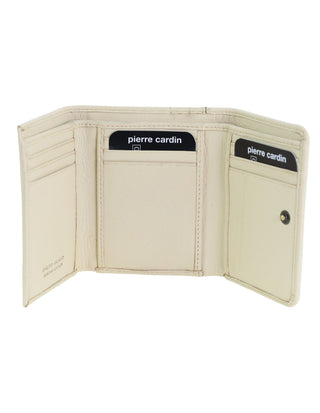 Leather Wallet Bone / Leather PC 4013 BONE Pierre Cardin Italian Leather Snap Button Ladies Tri-Fold Flat Wallet in Bone