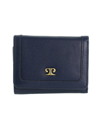 Leather Wallet Navy / Leather PC 4013 NAVY Pierre Cardin Italian Leather Snap Button Ladies Tri-Fold Flat Wallet in Navy