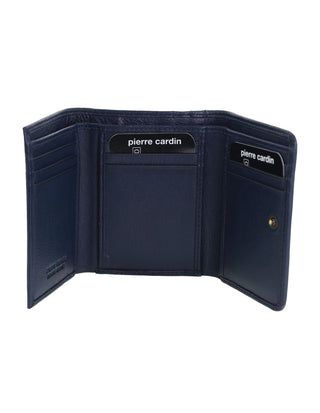 Leather Wallet Navy / Leather PC 4013 NAVY Pierre Cardin Italian Leather Snap Button Ladies Tri-Fold Flat Wallet in Navy