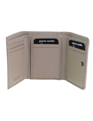 Leather Wallet Taupe / Leather PC 4013 TAUP Pierre Cardin Italian Leather Snap Button Ladies Tri-Fold Flat Wallet in Taupe