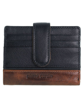 Leather Wallet Black / Leather PC 3947 BLK-COGN Pierre Cardin Italian Leather Streamlined Ladies Tab Wallet in Black-Cognac