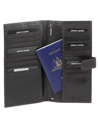 Black PC 1886 BLK Pierre Cardin Italian Leather Tab Passport Wallet in Black