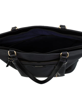 Tote Bag Black / Nylon/Vegan Leather PC 4113 BLK Pierre Cardin Ladies Iconic Nylon Tote/Shopper Bag in Black