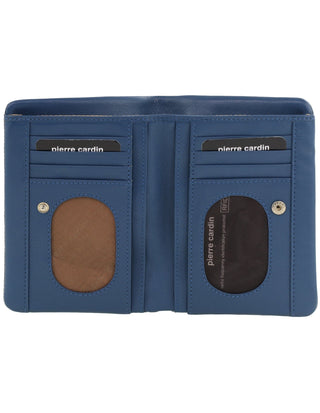 Leather Wallet Blue / Leather PC 4086 BLUE Pierre Cardin Ladies Leather Bi-Fold Wallet in Blue