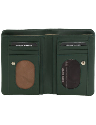Leather Wallet Green / Leather PC 4086 GRN Pierre Cardin Ladies Leather Bi-Fold Wallet in Green