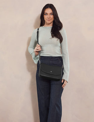 Crossbody Bag Black / Leather PC 4040 BLACK Pierre Cardin Ladies Leather Flap Over Crossbody Bag in Black