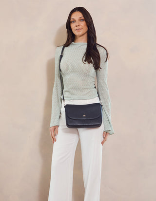 Crossbody Bag Navy / Leather PC 4040 NAVY Pierre Cardin Ladies Leather Flap Over Crossbody Bag in Navy