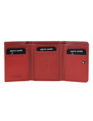 Leather Wallet Red / Leather PC 4013 RED Pierre Cardin Ladies Leather Snap Button Tri-Fold Wallet in Red