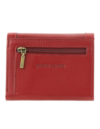 Leather Wallet Red / Leather PC 4013 RED Pierre Cardin Ladies Leather Snap Button Tri-Fold Wallet in Red