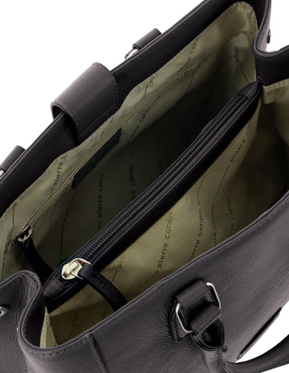 Mini Tote/Crossbody Bag Black / Leather PC 4049 BLACK Pierre Cardin Ladies Leather Tote with Detachable Strap in Black