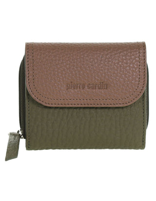 Tri-Fold Wallet Green / Leather PC 4029 GREEN/TAUP Pierre Cardin Ladies Leather Tri-Fold Tab Wallet in Green-Taupe