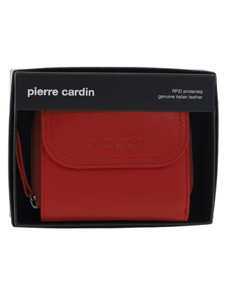 Ladies Wallet Red / Leather PC 4029 RED Pierre Cardin Ladies Leather Tri-Fold Tab Wallet in Red