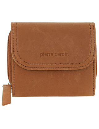 Tri-Fold Wallet Tan / Leather PC 4029 TAN Pierre Cardin Ladies Leather Tri-Fold Tab Wallet in Tan