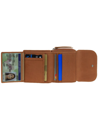 Tri-Fold Wallet Tan / Leather PC 4029 TAN Pierre Cardin Ladies Leather Tri-Fold Tab Wallet in Tan