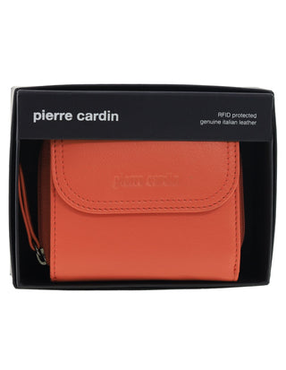 Tri-Fold Wallet Tangerine / Leather PC 4029 TANGERINE Pierre Cardin Ladies Leather Tri-Fold Tab Wallet in Tangerine