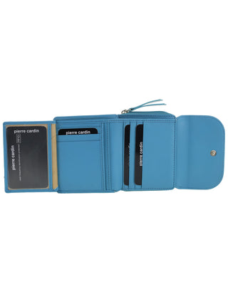 Ladies Wallet Turquoise / Leather PC 4029 TURQ Pierre Cardin Ladies Leather Tri-Fold Tab Wallet in Turquoise