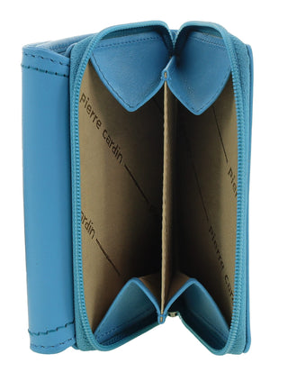 Ladies Wallet Turquoise / Leather PC 4029 TURQ Pierre Cardin Ladies Leather Tri-Fold Tab Wallet in Turquoise