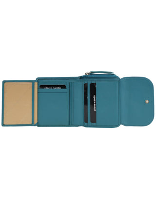 Tri-Fold Wallet Turquoise / Leather PC 4029 TURQ Pierre Cardin Ladies Leather Tri-Fold Tab Wallet in Turquoise
