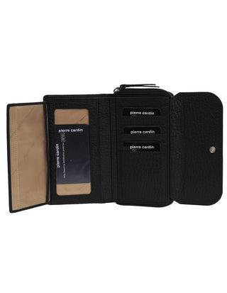 Tri-Fold Wallet Black / Leather PC 4028 BLK/TAUPE Pierre Cardin Ladies Tri-Fold Tab Wallet in Black-Taupe