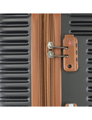 Hard Shell Luggage PC 3937LB CHRC+PC3761 Pierre Cardin LARGE Charcoal Hard Shell with Mini Beauty Case Set + Assorted Leather Tag