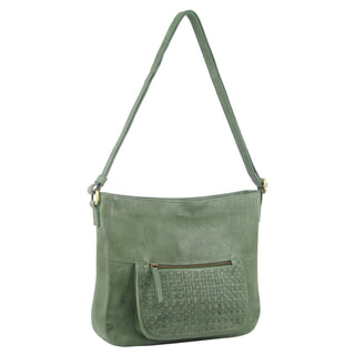 Crossbody bag Green PC 3405 GRN Pierre Cardin Large Woven Embossed Leather Crossbody Bag in Green