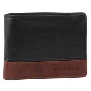 Leather Wallet Black-Cognac / Leather PC 3454 BLK-COGN Pierre Cardin Leather 2-Tone Men's Tri-Fold Wallet in Black-Cognac