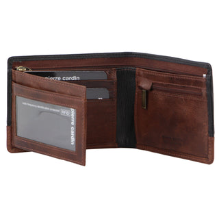 Leather Wallet Black-Cognac / Leather PC 3454 BLK-COGN Pierre Cardin Leather 2-Tone Men's Tri-Fold Wallet in Black-Cognac