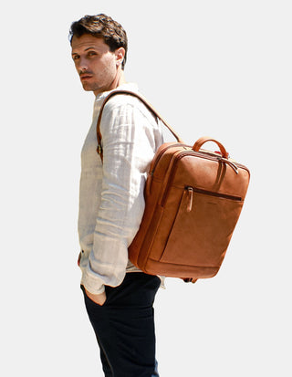 Backpacks Cognac / Leather PC 3708 COGN Pierre Cardin Leather Business/Laptop Backpack in Cognac