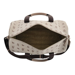 Duffle Bag Beige / Canvas Print/Leather Trim PC 3866 BEIGE/TAUPE Pierre Cardin Leather/Canvas Print Design Duffle Bag in Beige