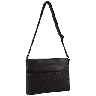 Crossbody bag Black / Leather PC 3732 BLK Pierre Cardin Leather Embossed Woven Cross-Body Bag in Black