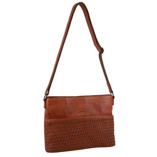 Crossbody bag Cognac / Leather PC 3732 COGN Pierre Cardin Leather Embossed Woven Cross-Body Bag in Cognac