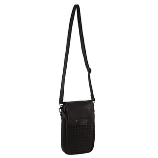 Phone Bag Black / Leather PC 3733 BLK Pierre Cardin Leather  Embossed Woven Ladies Wallet Bag in Black