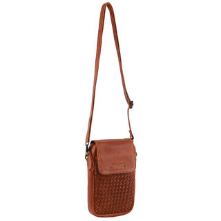 Phone Bag Cognac / Leather PC 3733 COGN Pierre Cardin Leather  Embossed Woven Ladies Wallet Bag in Cognac