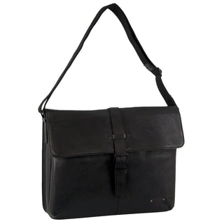 Computer Bag Black / Leather PC 3721 BLK Pierre Cardin Leather Flap-over Computer Bag in Black