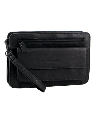 Organiser Bag Black / Leather PC 3875 BLK Pierre Cardin Leather Men's Multi Compartment Organiser Bag in Black