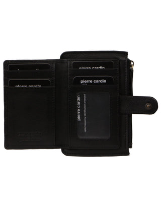 Zip Wallet Black / Leather PC 3795 BLK Pierre Cardin Leather Pattern Embossed  Pattern Zip Purse Wallet in Black