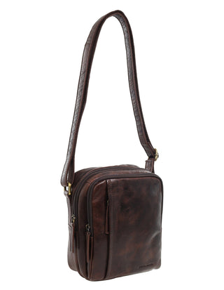 Crossbody Bag Chocolate / Leather PC 4095 CHOC Pierre Cardin Men's Leather Classic Crossbody Bag in Chocolate