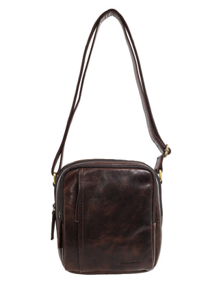 Crossbody Bag Chocolate / Leather PC 4095 CHOC Pierre Cardin Men's Leather Classic Crossbody Bag in Chocolate