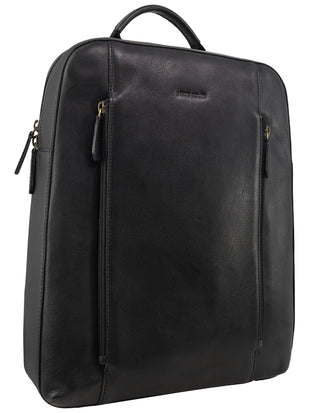 Backpack Black / Leather PC 3967 BLK Pierre Cardin Men's Leather Functional Business/Laptop Backpack in Black